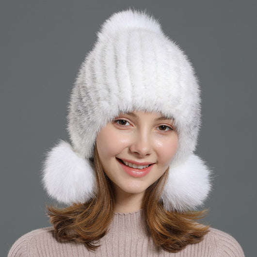 Gorro Coreano con Pompón de Piel de Zorro para Mujer - Image 18