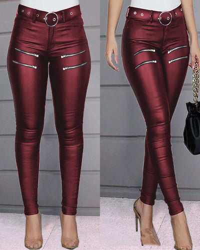 Pantalón Ajustado Casual Versátil con Detalles de Cierre - Image 6