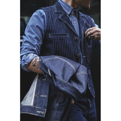 Chaleco Denim Rayado Oversized para Otoño e Invierno - Image 3