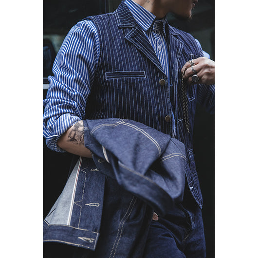 Chaleco Denim Rayado Oversized para Otoño e Invierno - Image 3