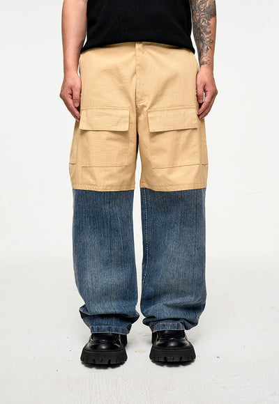 Pantalón Denim Holgado de Contraste con Costuras Multi-Bolsillo Estilo Retro - Image 9