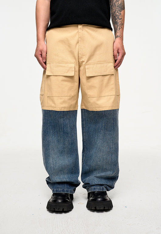 Pantalón Denim Holgado de Contraste con Costuras Multi-Bolsillo Estilo Retro - Image 9