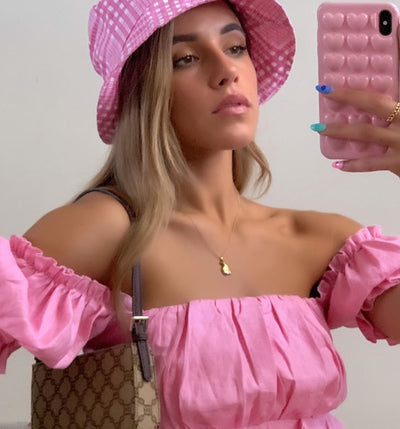 Blusa Rosa con Mangas Burbuja y Hombros Descubiertos - Image 6