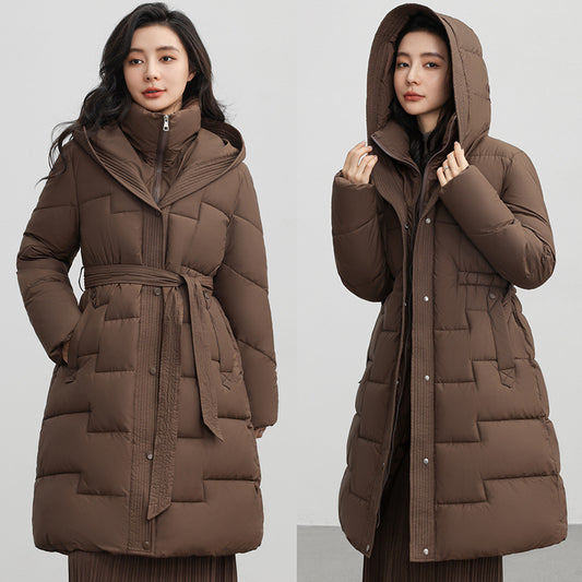 Abrigo Largo Ajustado con Capucha para Mujer - Diseño Invernal Elegante