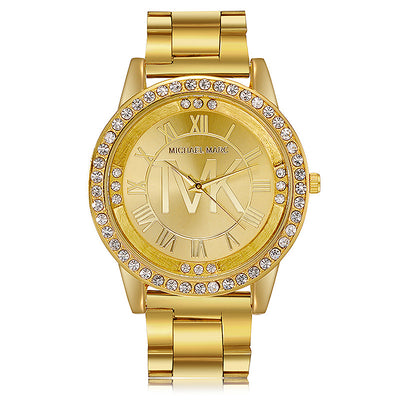 Reloj de Acero con Caja de Diamantes y Escala Romana - Image 5