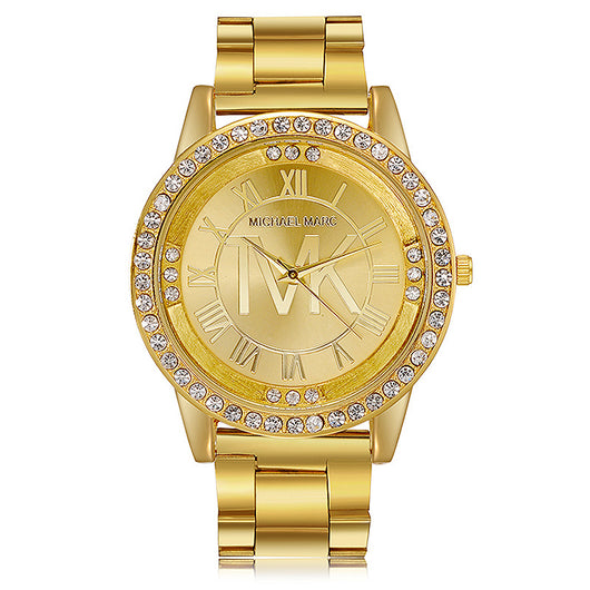 Reloj de Acero con Caja de Diamantes y Escala Romana - Image 5
