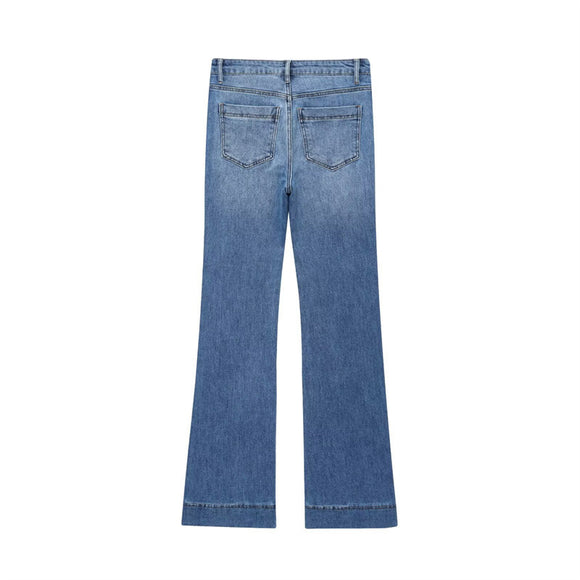 Calça Jeans de Cintura Alta com Detalhes de Moda Europeia e Americana