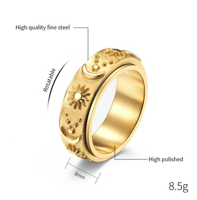 Anillo Giratorio de Acero Titanio con Estrellas, Sol y Luna - Image 19