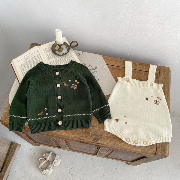 Suéter Abrigo de Algodón con Contraste de Colores y Bordado para Bebé