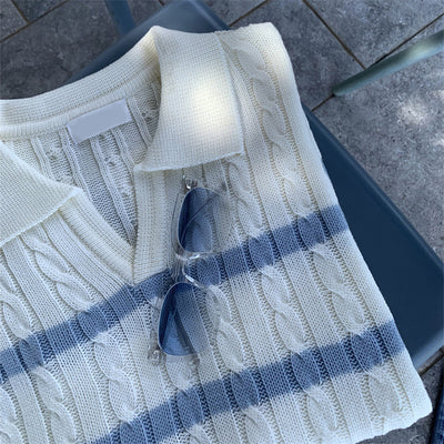 Suéter Elegante con Cuello Y y Rayas Verticales - Image 5