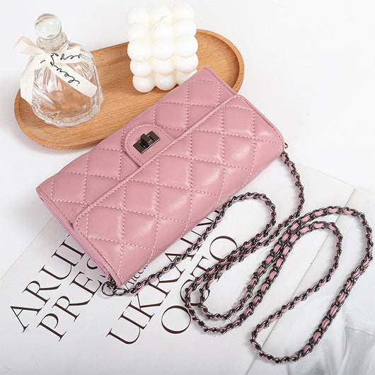Bolsa para Teléfono de Gamuza Oveja Capacidad Grande con Bordado Diamante Cuadriculado - Image 5