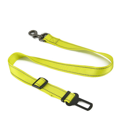 Red pet seat belt with reflective stitching, featuring a metal swivel clip and a black car seat belt buckle. - Image 18