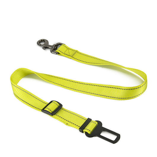 Red pet seat belt with reflective stitching, featuring a metal swivel clip and a black car seat belt buckle. - Image 18