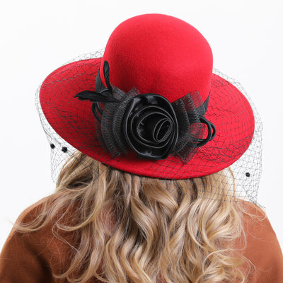 Sombrero de Lana Pura para Mujer con Encaje Floral y Ala Ancha - Image 9