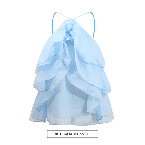 Blusa Halter sin Mangas con Volantes Elegantes