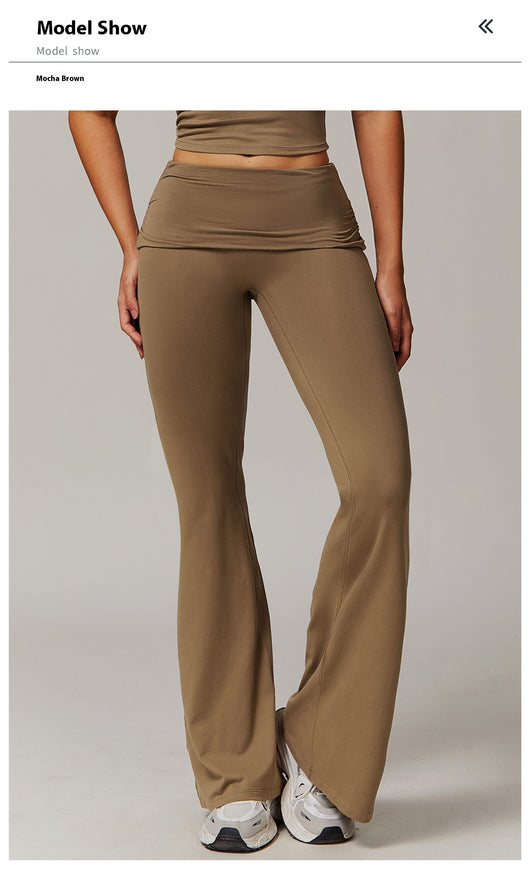 Pantalones Yoga Plisados Cintura Alta para Mujer - Diseño Acampanado Versátil - Image 17