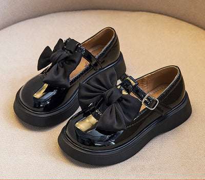 Zapatos Escolares Niña Cuero Negro Suela Blanda Estilo Británico