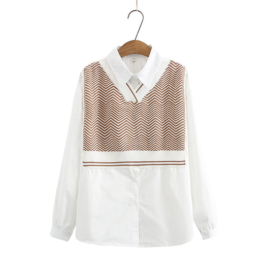 Blusa Suelta Talla Grande con Efecto Dos Piezas y Mangas Largas para Trabajo - Image 8