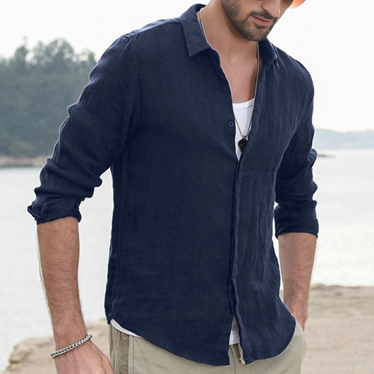 Camisa Casual de Algodón y Lino para Hombre - Manga Larga Otoño Invierno - Image 5