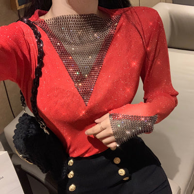 Blusa de Malla de Seda Otoñal Versátil con Mangas Largas - Image 16