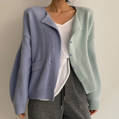 Cardigan Suelto de Cuello Redondo con Combinación de Colores para Mujer - Image 3