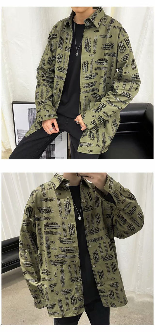 Camisa Jacket Suelta Estampada de Manga Larga para Hombre - Image 13