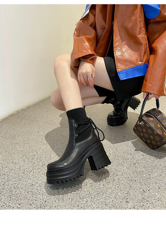 Botas Martin Estilo Británico con Suela Gruesa y Tejido para Mujer - Image 18