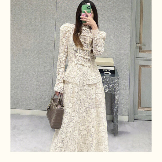 Vestido Blanco de Encaje Estilo República de China - Conjunto de Dos Piezas Retro - Image 3