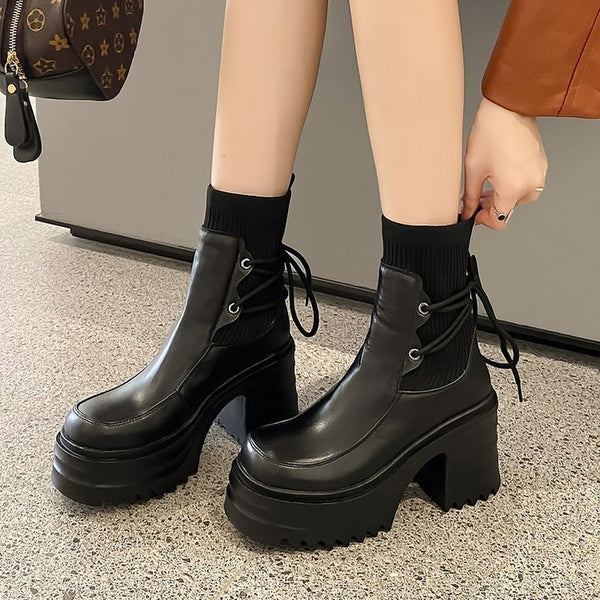 Botas Martin Estilo Británico con Suela Gruesa y Tejido para Mujer