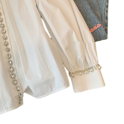 Camisa Manga Larga Estilo Clásico con Detalles de Cuentas para Mujer - Image 10