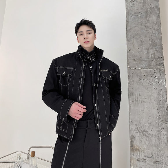 Chaqueta Táctica de Trabajo con Cuello Mao y Detalles en Contraste