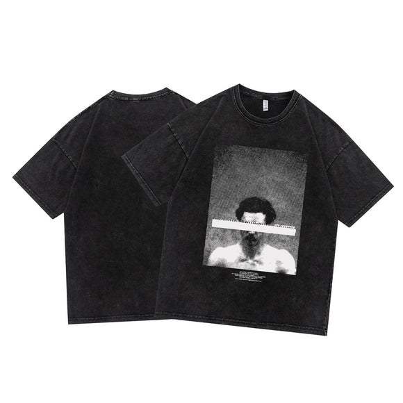 Camiseta Unisex Hip-hop Summer Tide con Estampado Vintage Desgastado