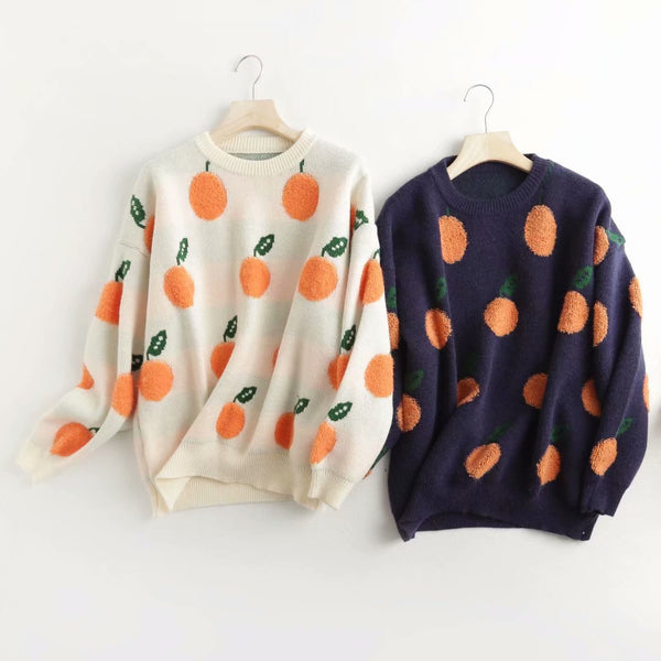 Suéter Suelto para Mujer con Estampado de Frutas Jacquard