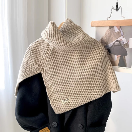 Poncho Cuello Alto con Abertura Lateral - Bufanda Tejida Térmica - Image 10