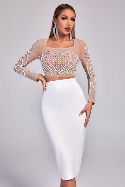 Conjunto Dos Piezas: Blusa Manga Larga con Tachuelas y Falda Midi - Image 10