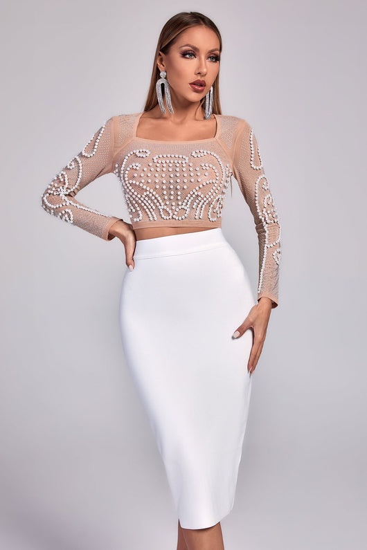 Conjunto Dos Piezas: Blusa Manga Larga con Tachuelas y Falda Midi - Image 10