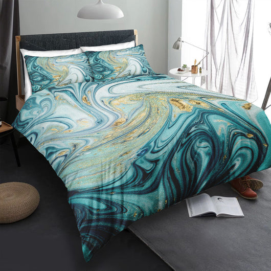 Juego de Cama Mármol Dorado de Tres Piezas - Image 9