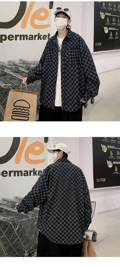 Camisa Suelta Estilo Japonés a Cuadros para Hombre - Manga Larga Primavera - Image 17
