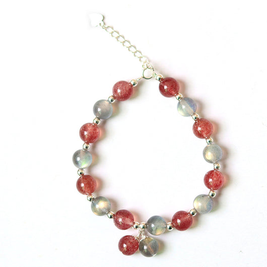 Pulsera de Piedra de Luna Gris Natural con Cristal de Fresa - Image 4