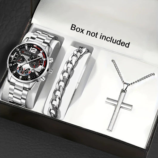 Set Completo: Pulsera, Collar con Cruz y Reloj para Hombre - Image 2