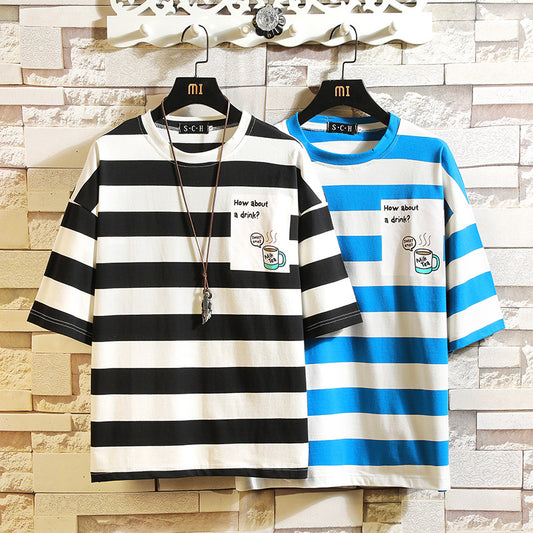 Playera Hombre Cuello Redondo a Rayas de Manga Corta