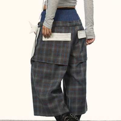 Pantalones Cargo Plaid Falsa Dos Piezas para Mujer Verano - Image 8