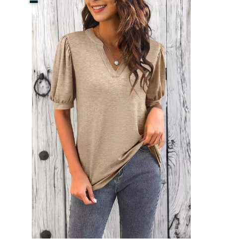 Blusa Casual Mujer Cuello V con Mangas Abullonadas Suelta - Image 11