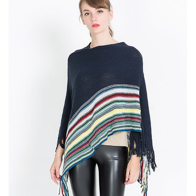 Poncho Pullover Jacquard a Rayas con Bloques de Color - Image 8