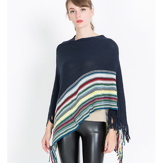 Poncho Pullover Jacquard a Rayas con Bloques de Color - Image 8