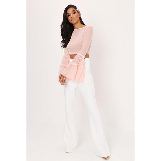 Blusa Corta de Malla Transparente con Mangas Acampanadas