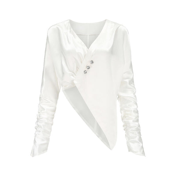 Blusa Casual Asimétrica con Mangas Murciélago y Cuello en V - Image 5