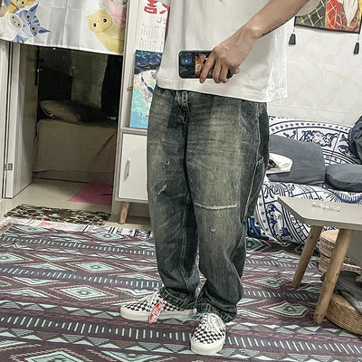 Jeans Rectos Sueltos Hip Hop Cintura Baja Desgastados Casual - Image 8