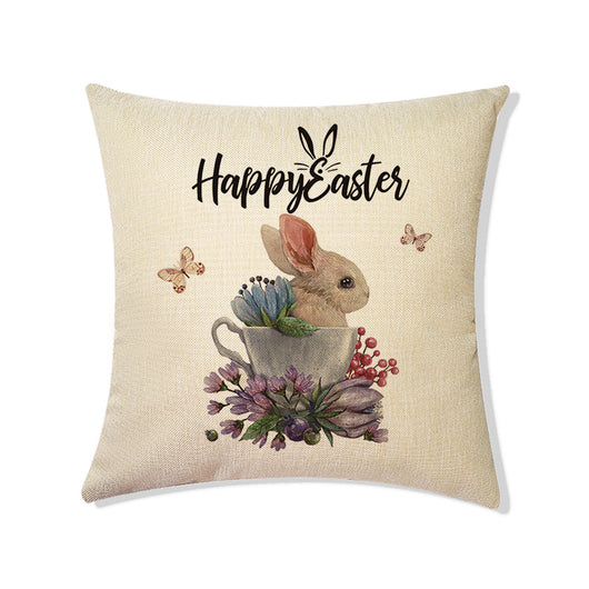 Funda de Cojín Decorativa Pascua - Canasta Flores y Conejito para Sofá y Auto - Image 12