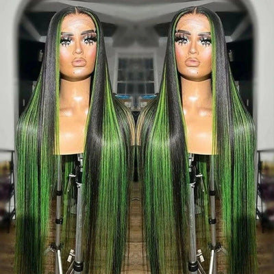 Peluca Lace Wig Cabello Liso con Highlights Verde - Image 11